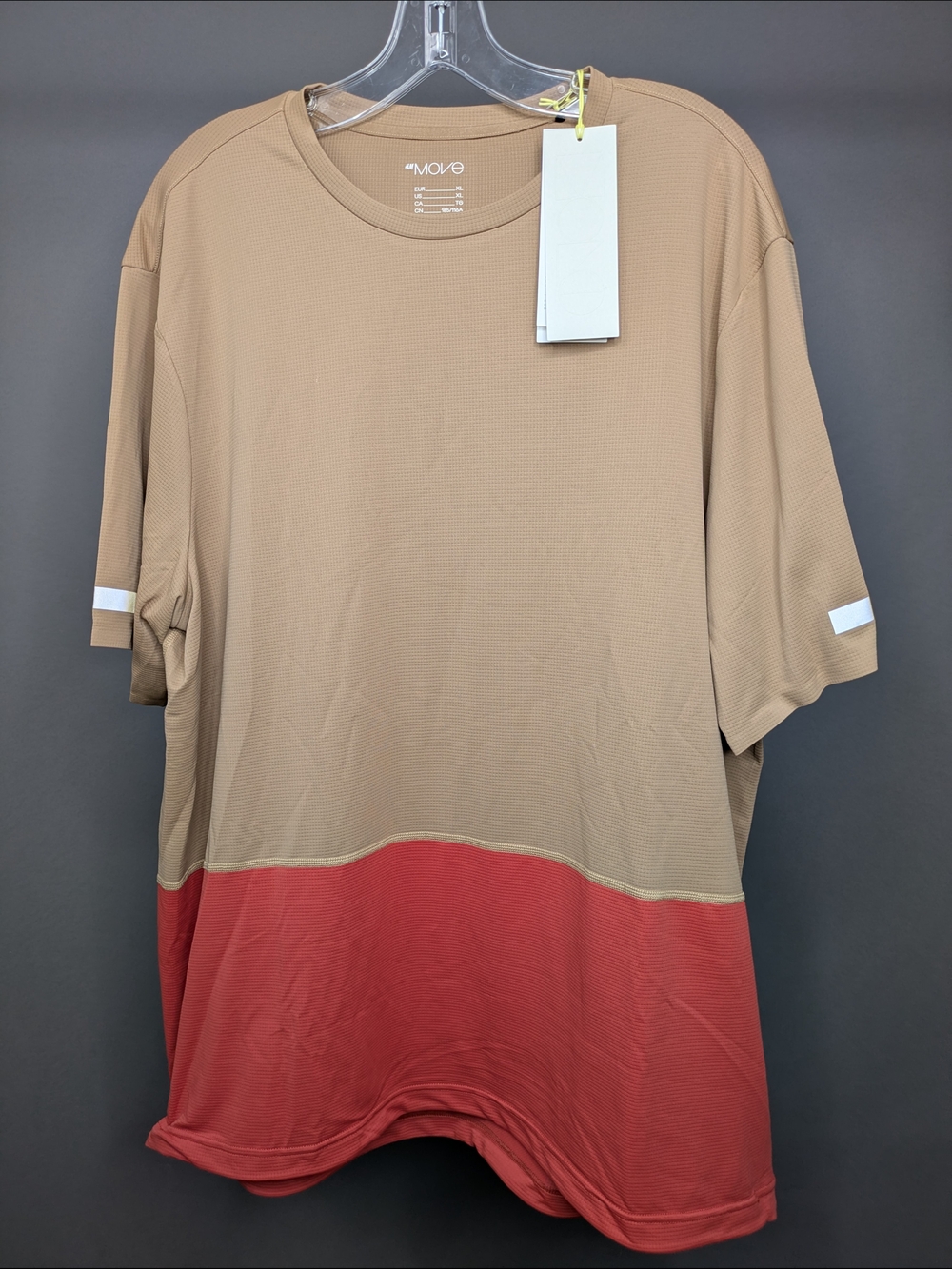 H&M Move Two-Tone Beige and Rust Cycling Shirt Three Back Pockets NWT